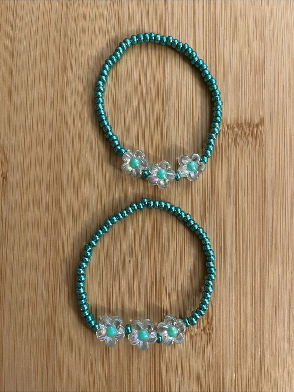 Three Flower Charm Bracelets - Set of 2 Teal